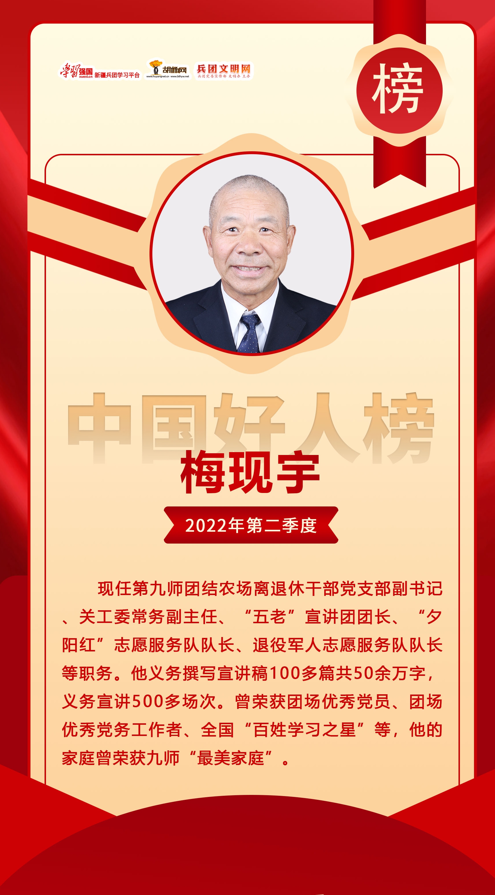 海报 | 梅现宇上榜2022年第二季度“中国好人榜”
