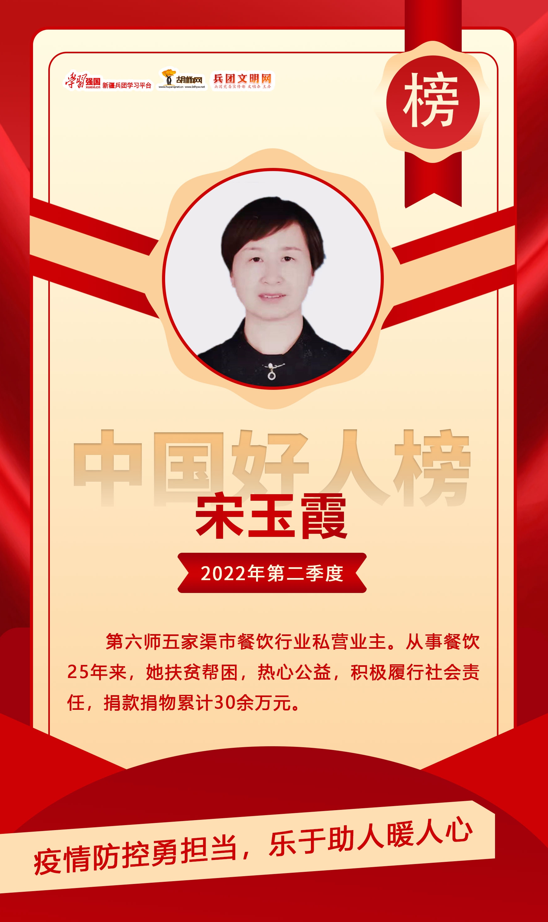 海报 | 宋玉霞上榜2022年第二季度“中国好人榜”